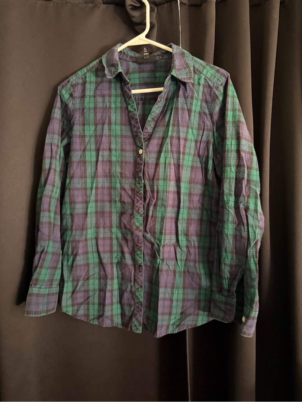 Foxcroft Green and Purple Plaid Button-Down Shirt